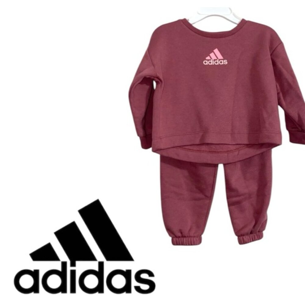 Adidas Fleece Crewneck & Jogger Set (Baby) — Mauve — Size 24 Months (NWT)